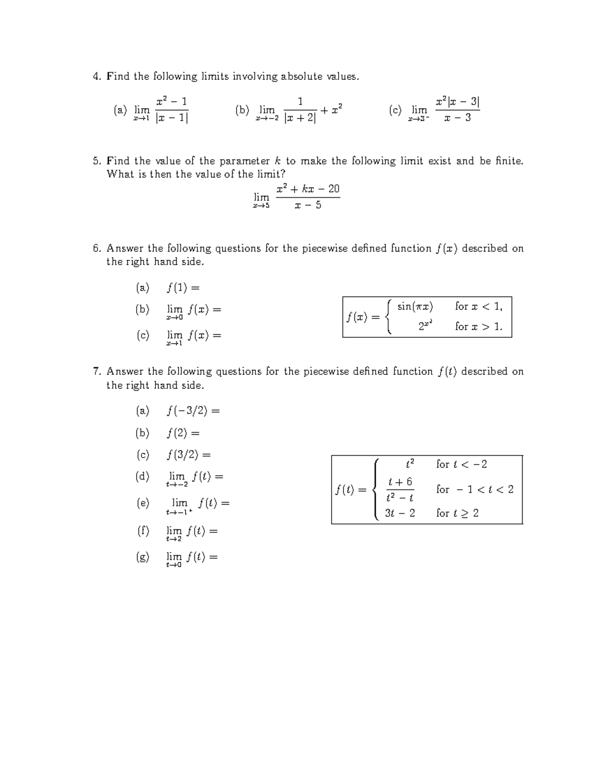 Calc Review: Limits with Absolute Values and Piecewise Functions - Studocu