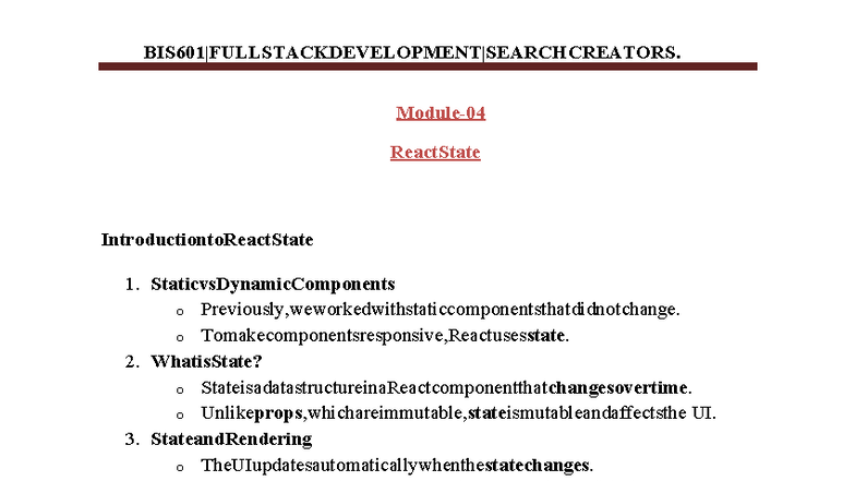 Module 4 Notes - FSD: Introduction to React State and Component Design ...