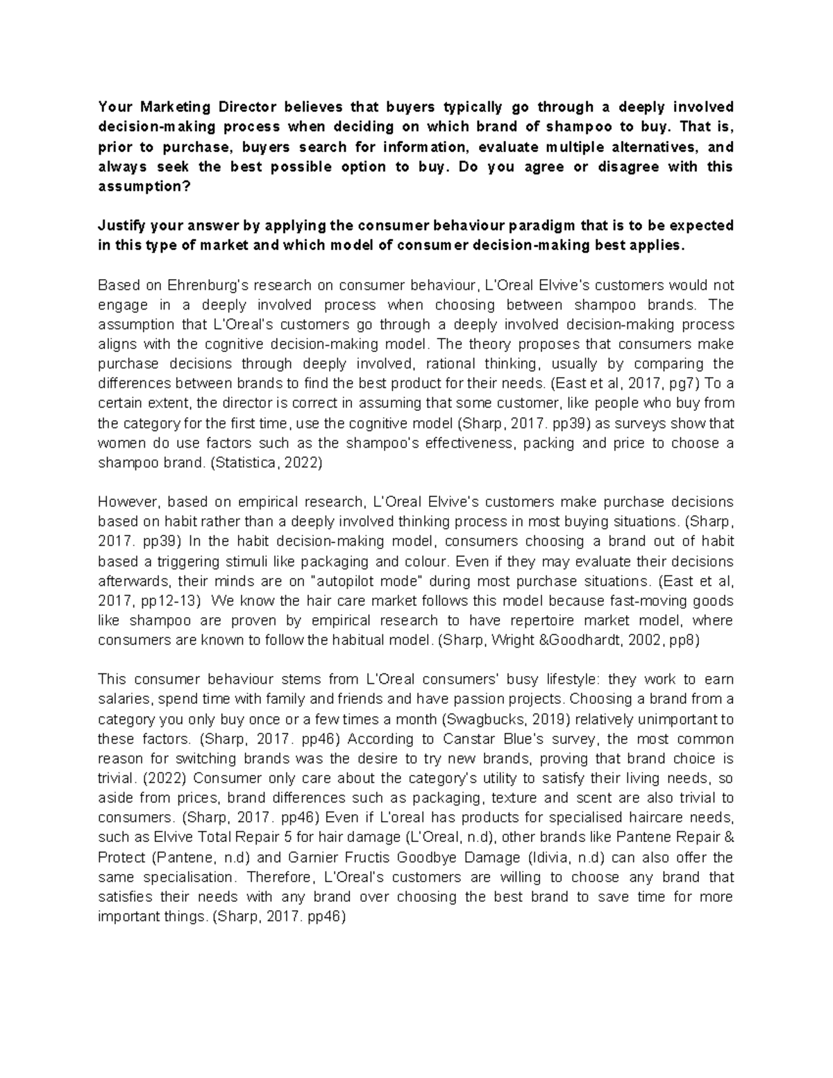 MKT 101: Consumer Behavior Analysis on Shampoo Brand Choices - Studocu