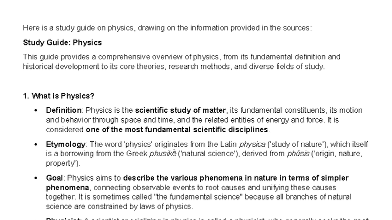 Study Guide: Physics Overview and Historical Development (PHYS 101 ...