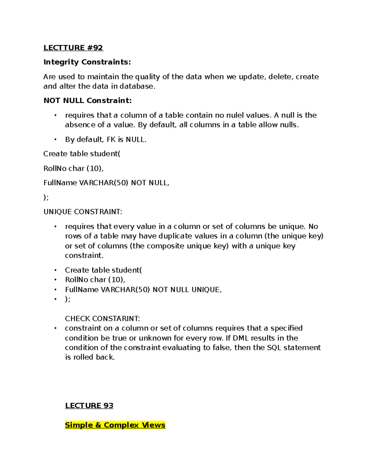 CS409 - Lecture Notes on Database Concepts and Integrity Constraints ...