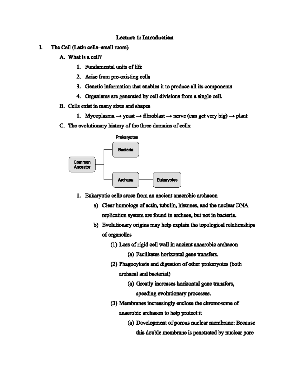 BIOL 303 Lecture 1 Notes - Lecture 1: Introduction I. The Cell (Latin ...