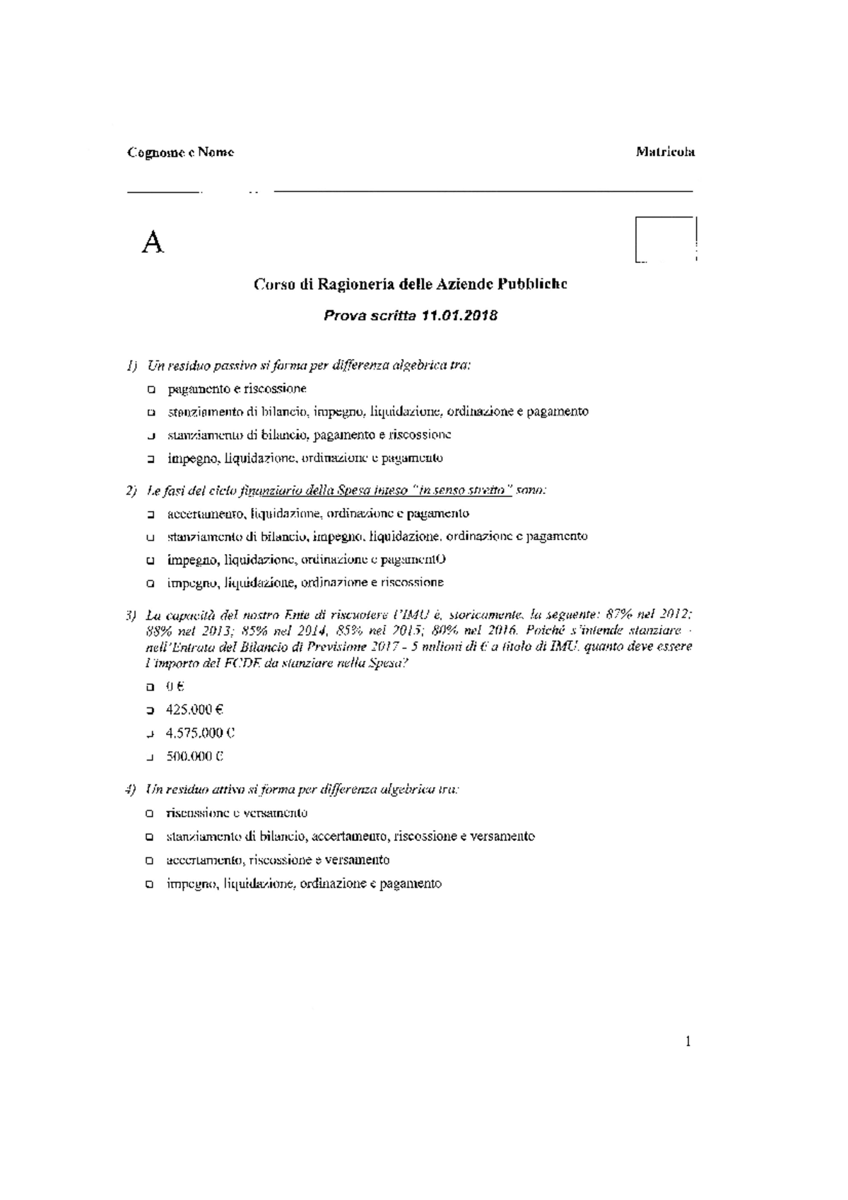 Domande d'Esame di Ragioneria delle Aziende Pubbliche - Corso RAG101 -  Studocu