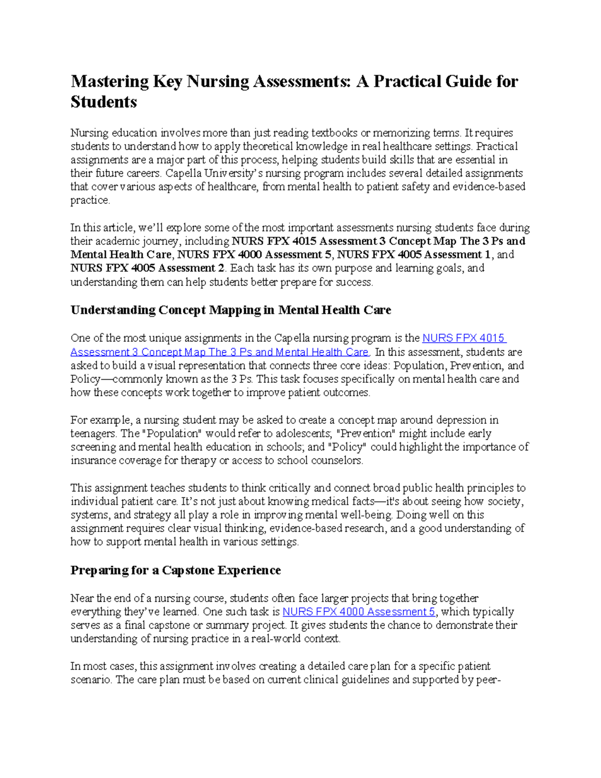 NURS FPX 4005 Assessment 2: Evidence-Based Practice in Nursing - Studocu