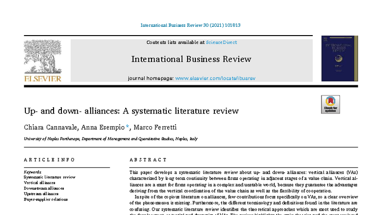 "IBR 30: Systematic Literature Review on Up- and Downstream Alliances ...