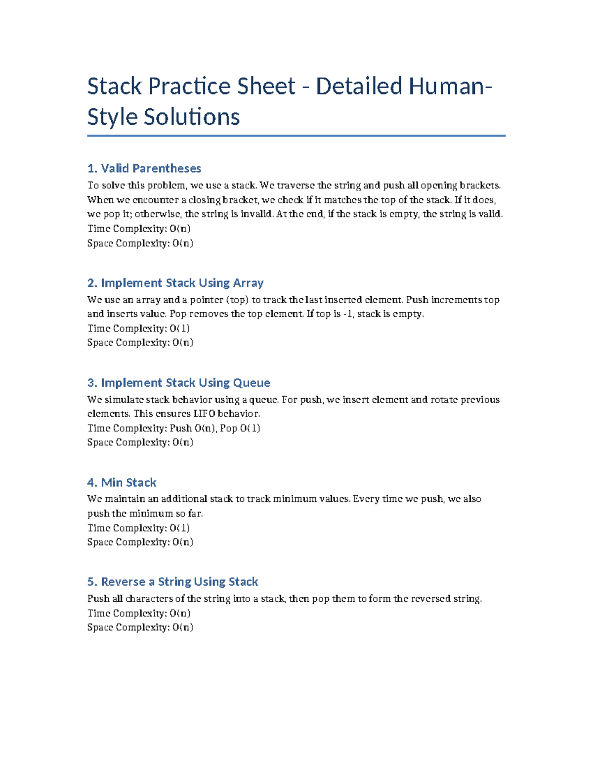 Stack Solutions (CS101) - Detailed HumanStyle Explanations - Studocu