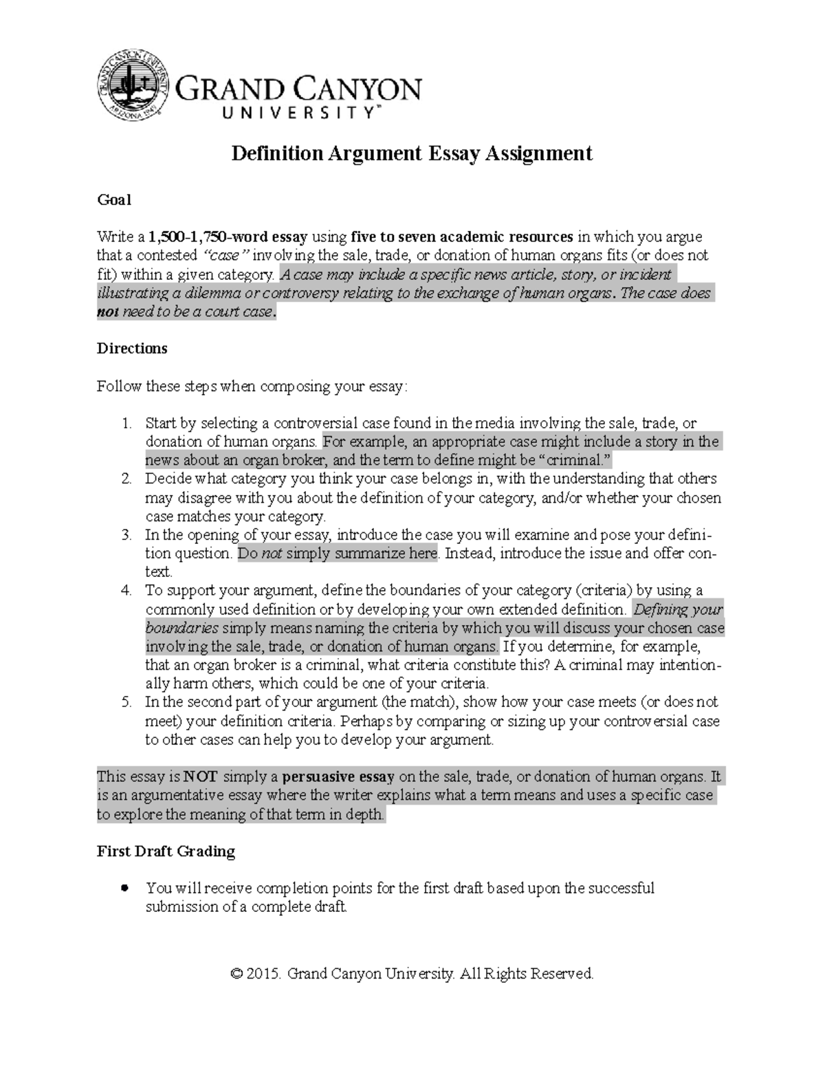 ENG106 Definition Argument Essay: Human Organ Trade Controversy - Studocu