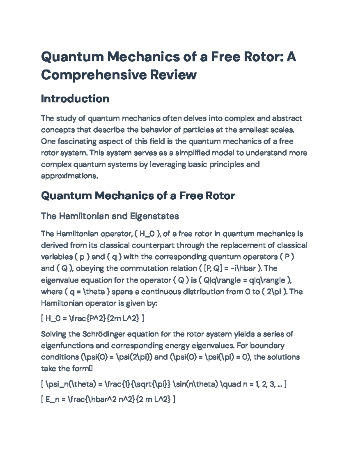 Quantum Mechanics of a Free Rotor: Foundations & Applications - Studocu