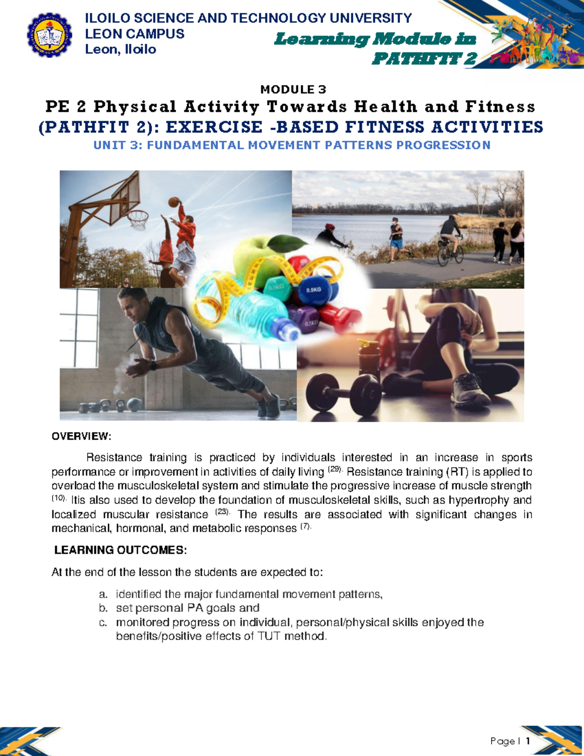PATHFIT 2 MODULE 3: Exercise Fitness Activities & Fundamental Movement ...