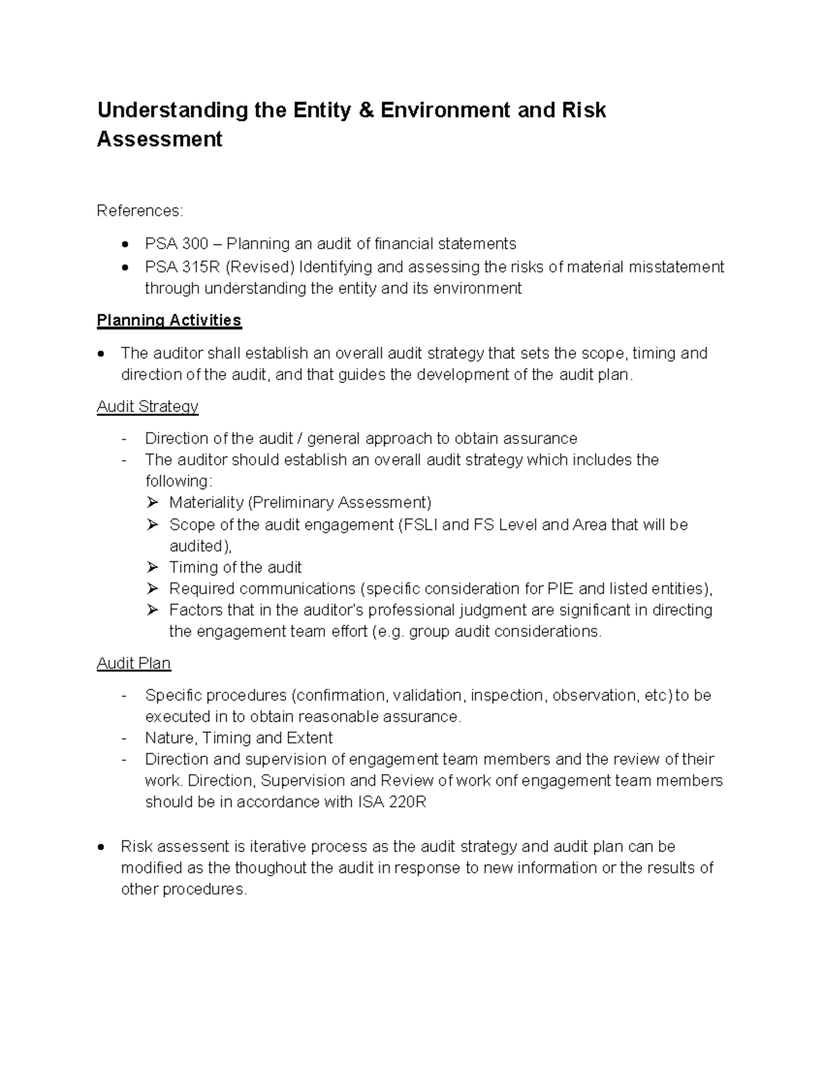 AT 04 - Understanding Entity Environment & Risk Assessment - Studocu