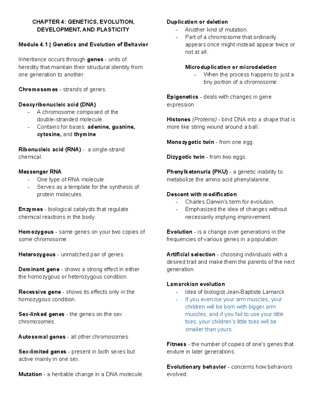 Genetics, Evolution, and Brain Development: Review of Chapter 4 (Bio ...