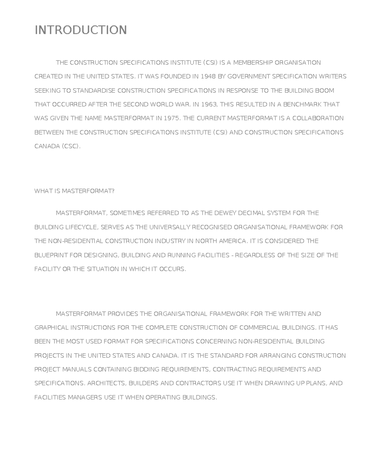 MasterFormat 2004 Overview: Key Divisions and Specifications - Studocu