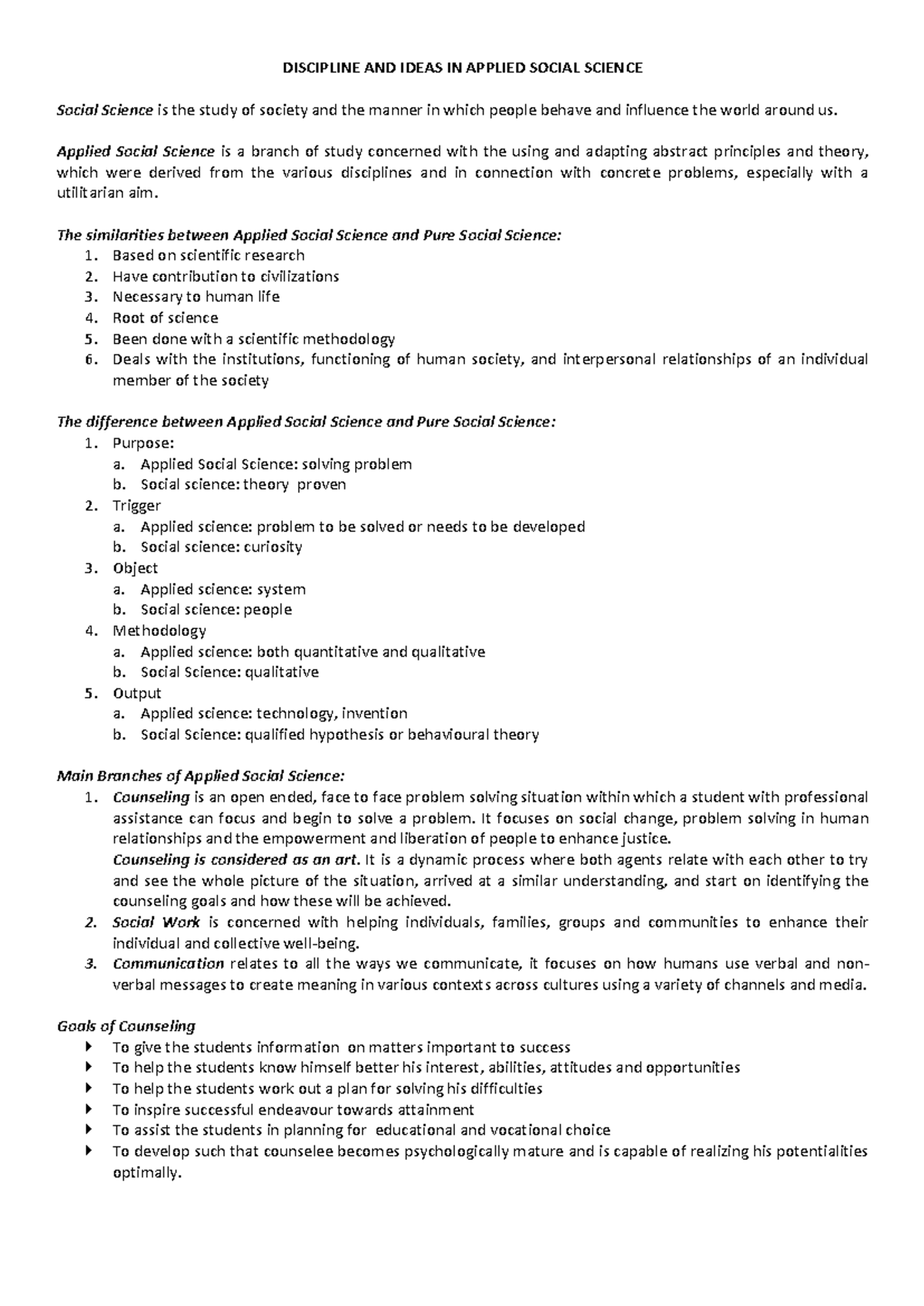Applied Social Science (ASSC) Counseling Overview: Insights ...