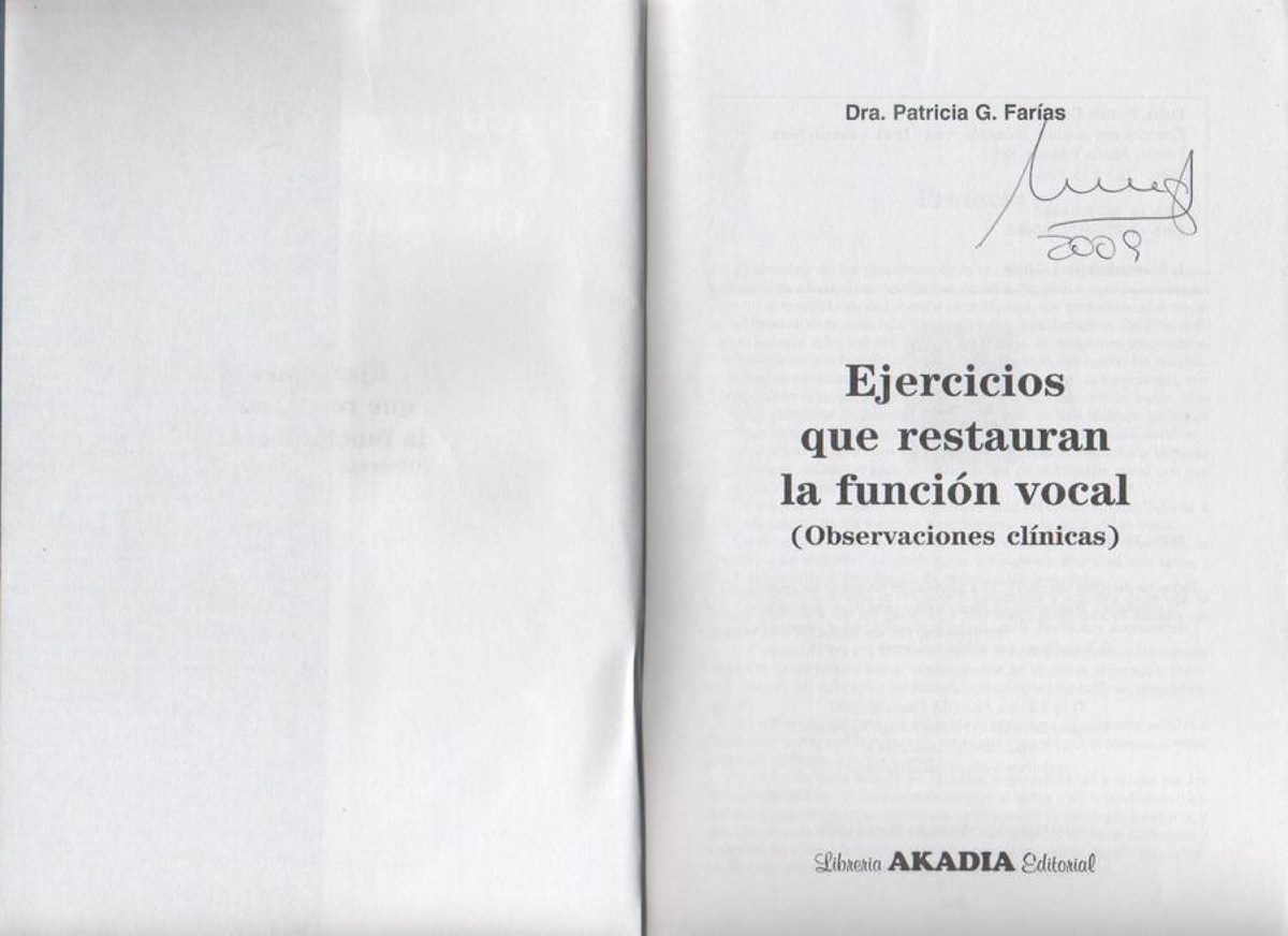Ejercicios para Restaurar la Función Vocal - Dra. P. G. Farías - Studocu