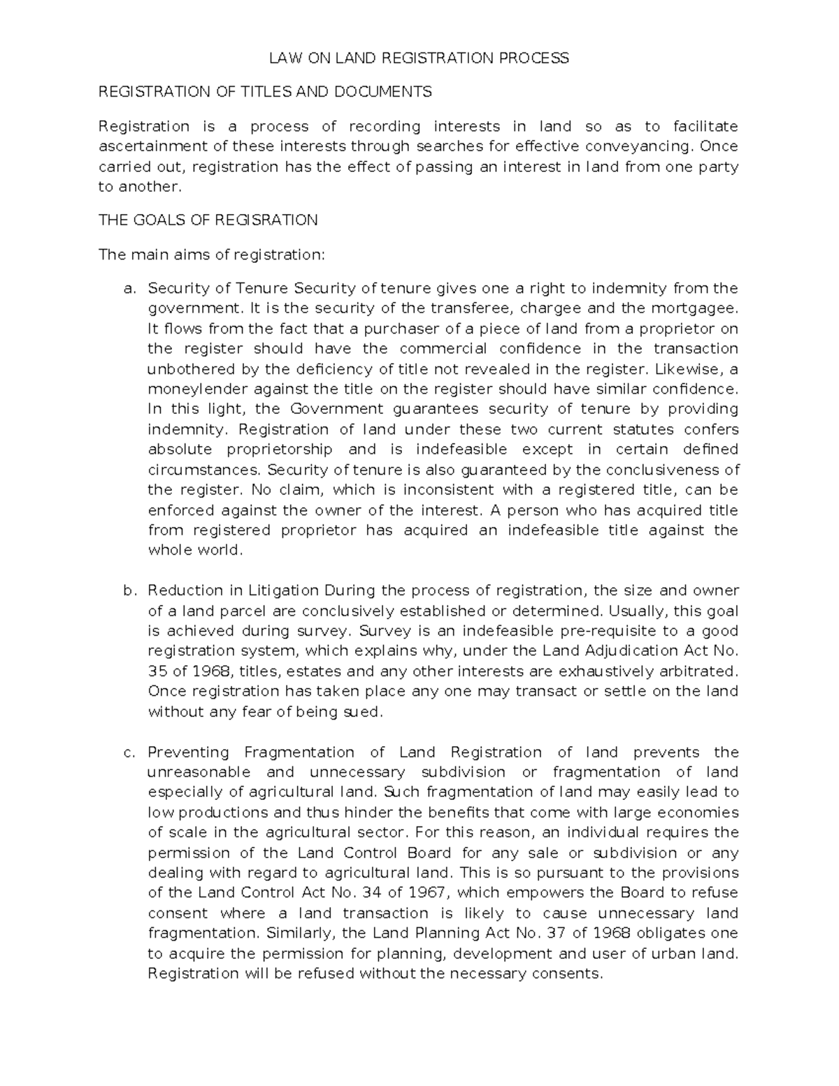 LAW 101: Comprehensive Overview of the Land Registration Process - Studocu