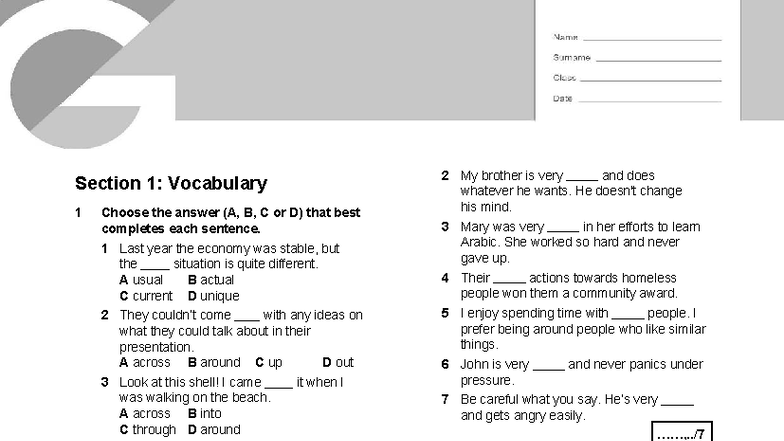Gold B2 First Unit 10 Test 2 Vocabulary & Grammar Practice - Studocu