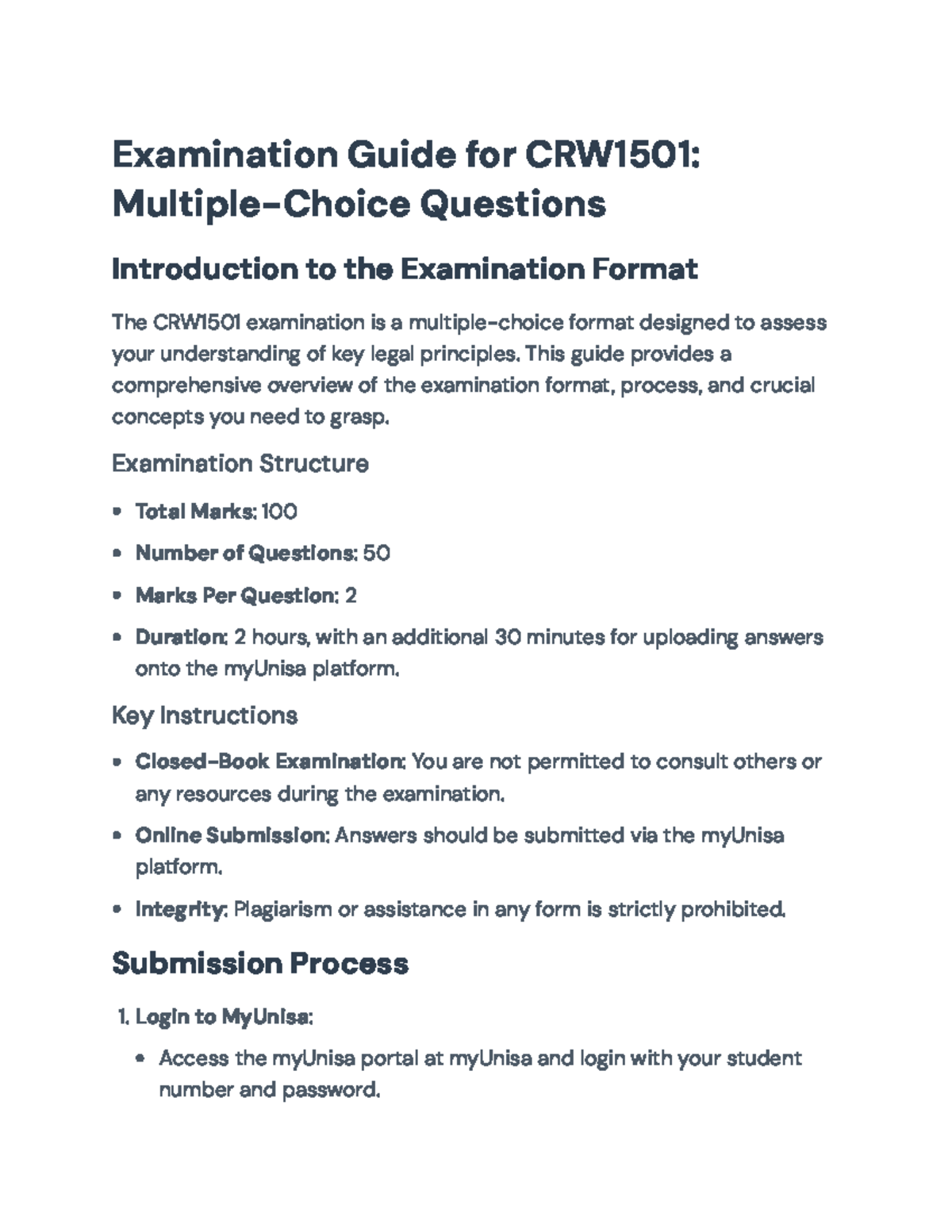 Final Exam Guide for CRW1501: MCQ Format & Key Legal Principles ...