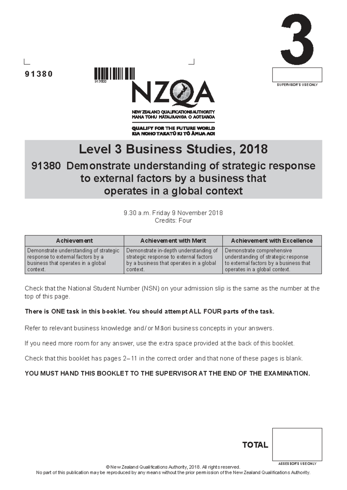 Business Studies 91380: Strategic Responses to Global Factors - 2018 ...