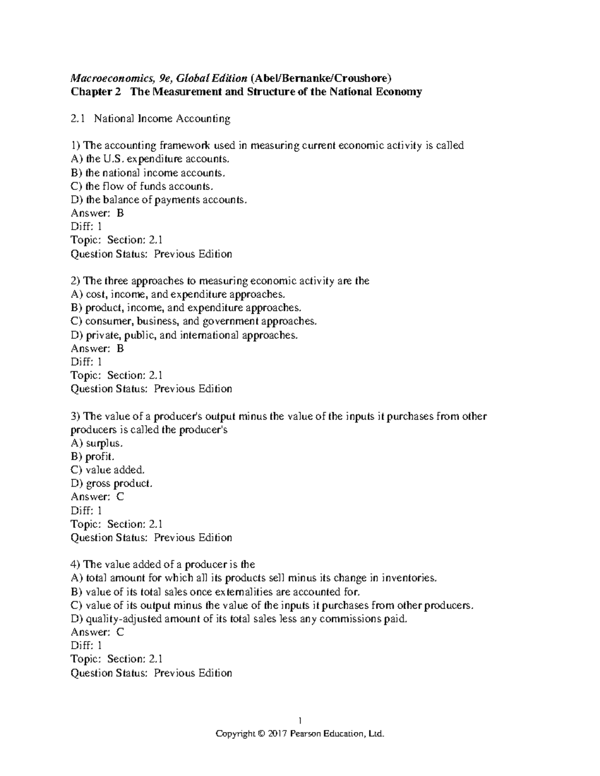 Chapter 2 - test bank - 1 Macroeconomics, 9e, Global Edition (Abel/Bernanke/Croushore) Chapter 2 ...