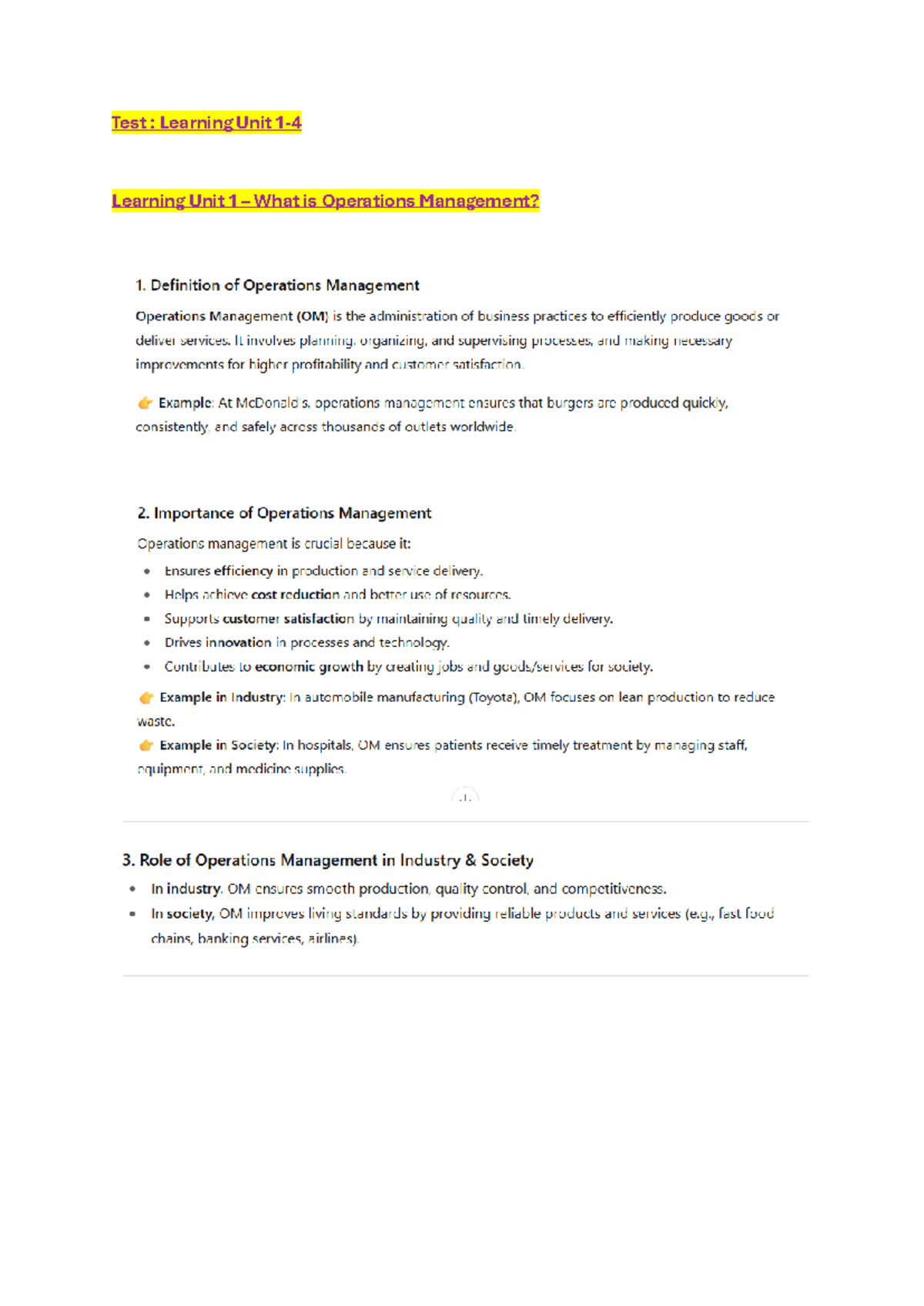 Operations Management Test preparation document - LSCM5122 - Test ...
