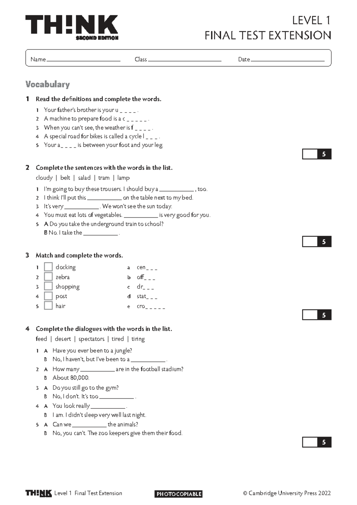 THK-FT-E Level 1 Final Test Extension (No Answers) - Studocu