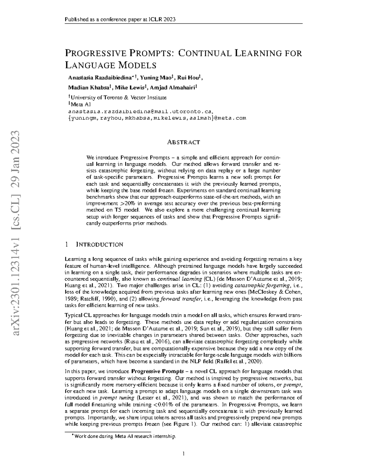 ICLR 2023: Progressive Prompts for Continual Learning in Language ...