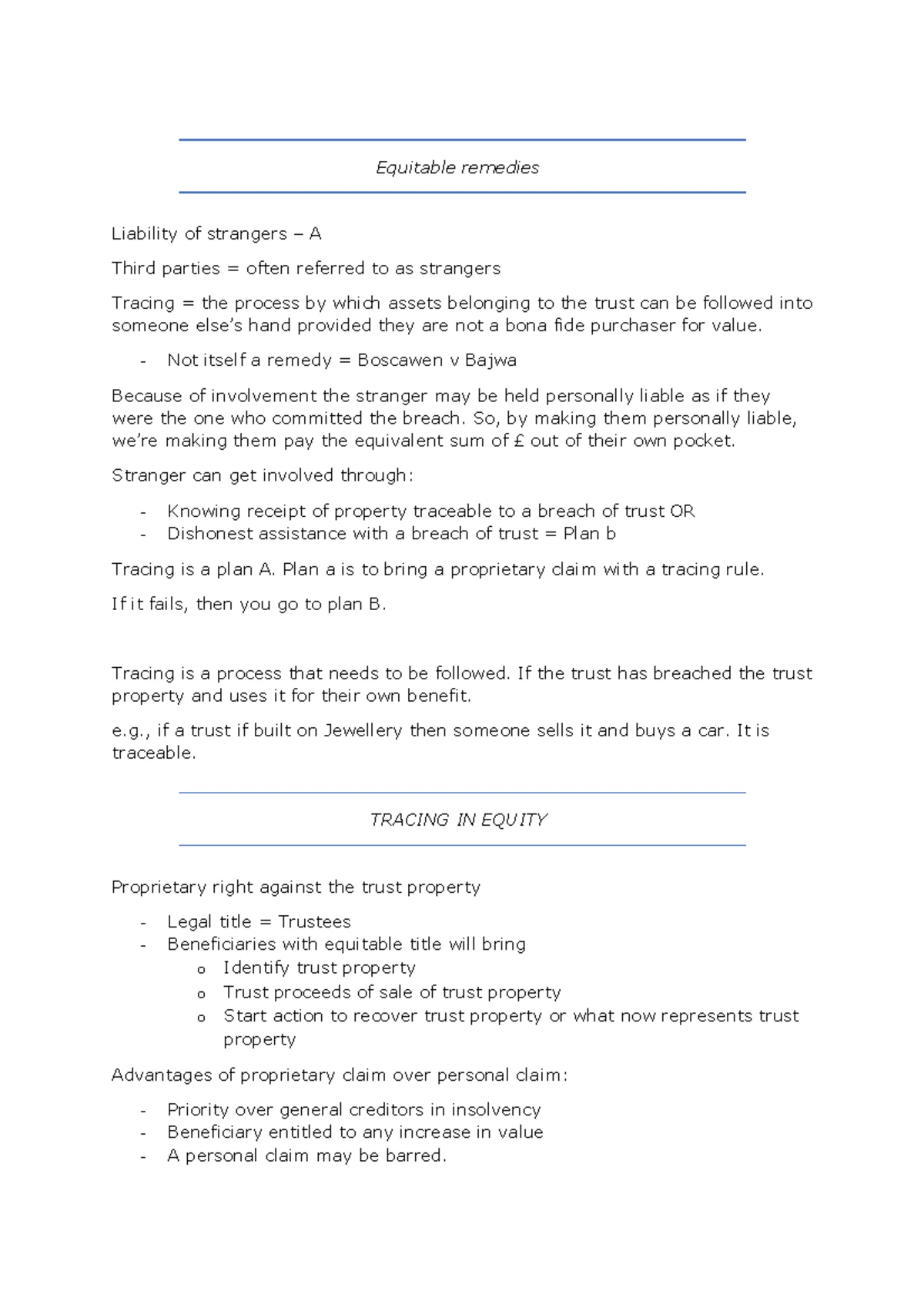 Equity and Trusts - All lecture content. - Lecture 1 – introduction to ...