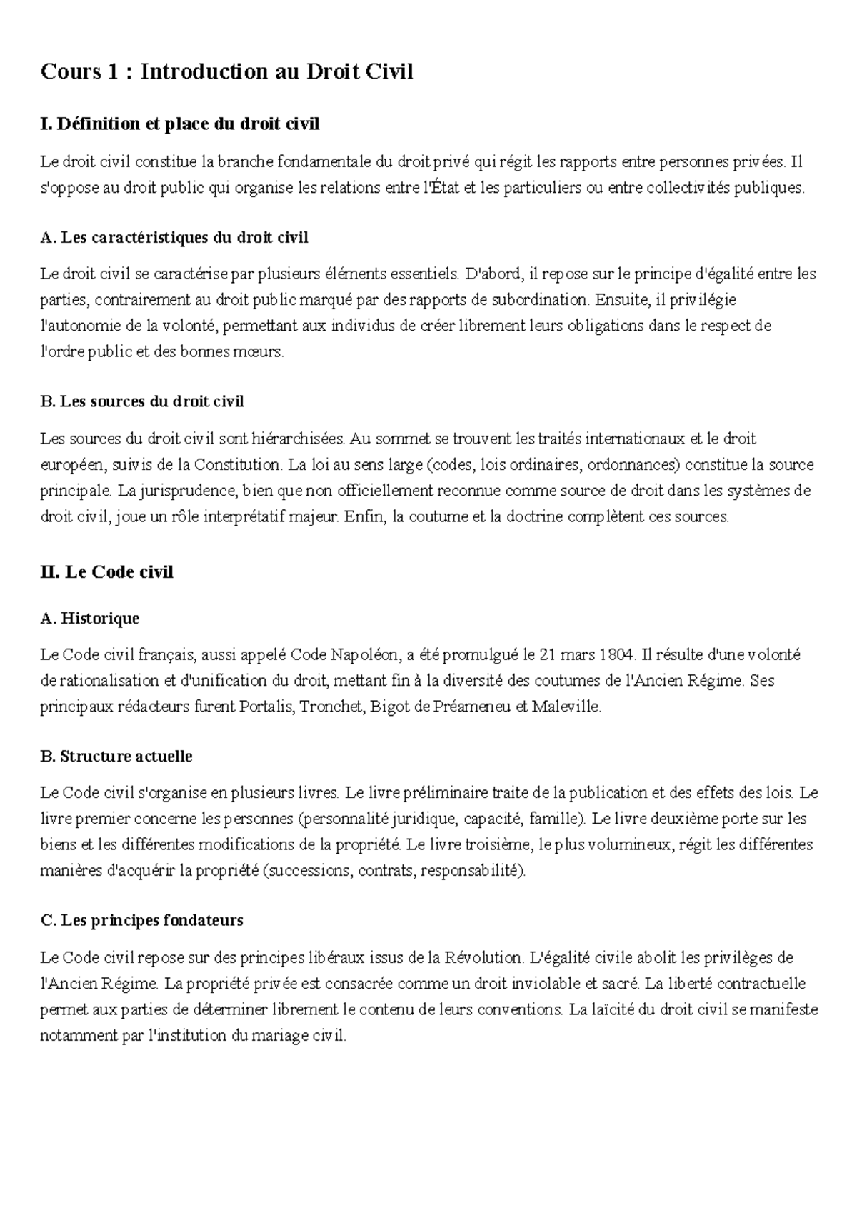 Cours 1 : Introduction au Droit Civil I - Concepts et Principes ...