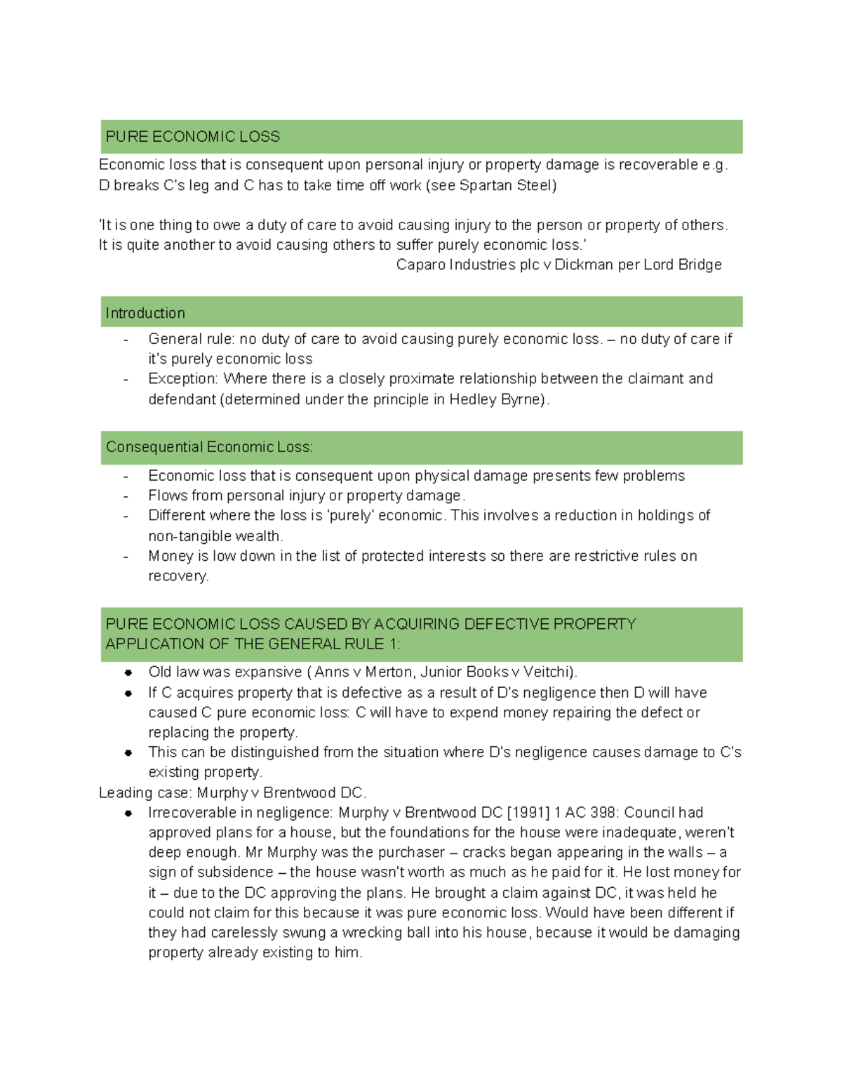 CYCLE 4) Pure Economic Loss: Key Legal Principles and Case Analysis -  Studocu