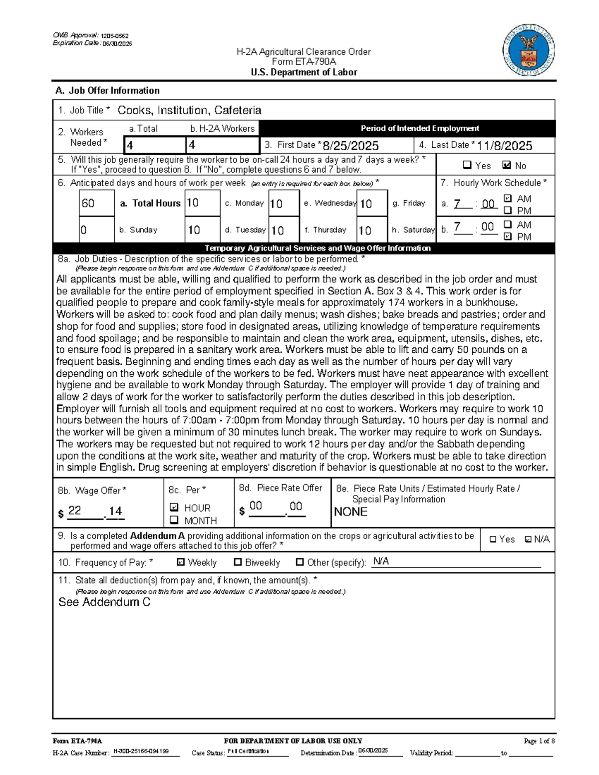 H 300 25149 030136 - Agricultural Clearance Order Form for H2B Visa ...