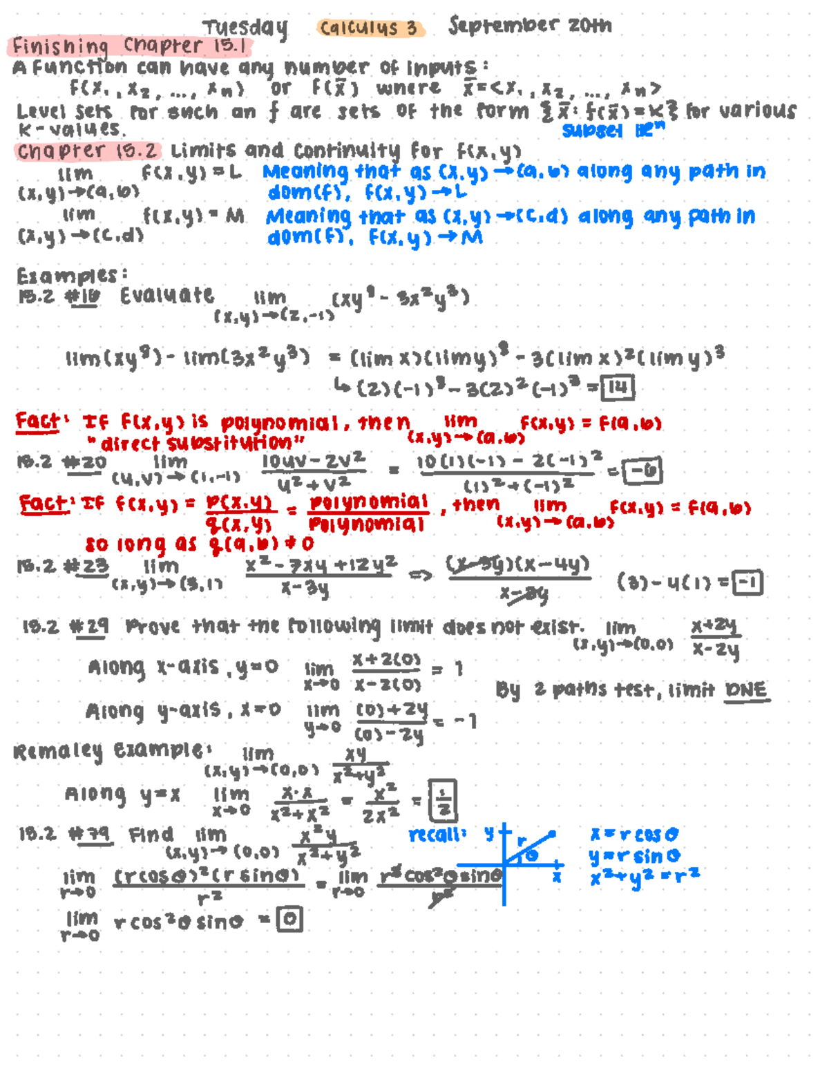 Calc 3 Final Exam Notes on Chapter 15: Limits & Continuity (09.20.22 ...