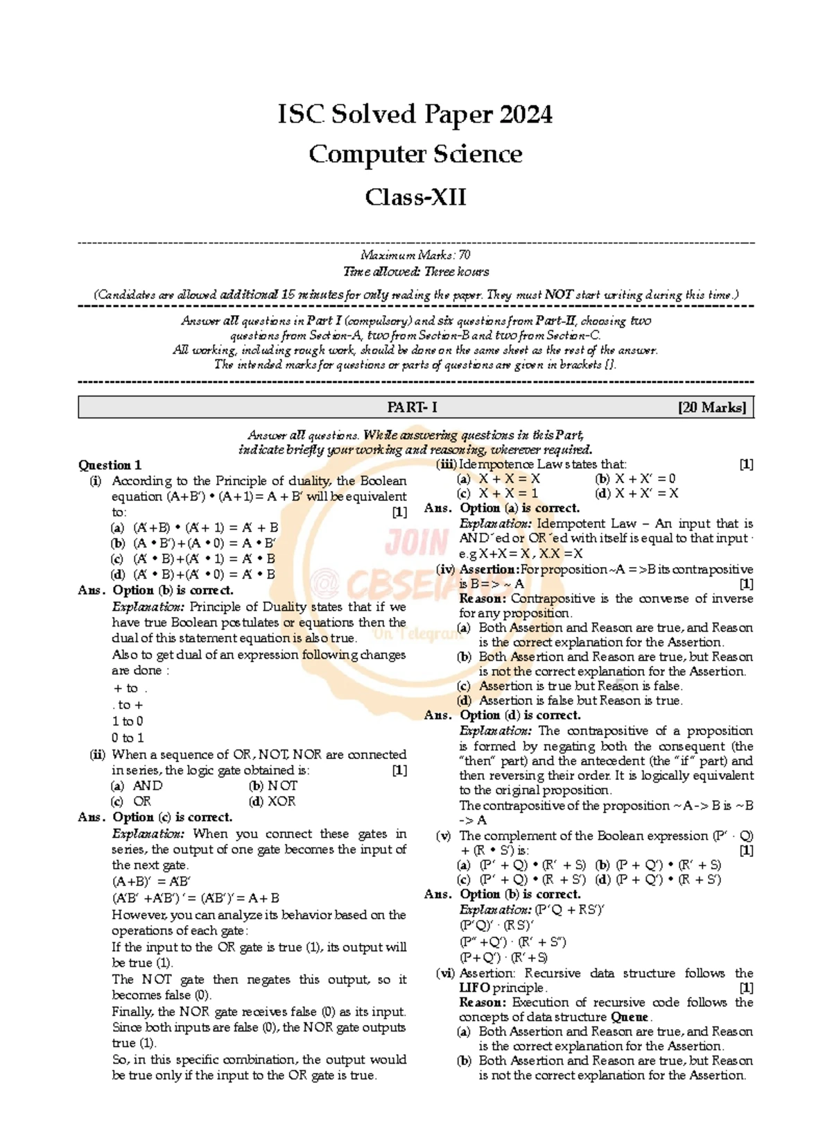 Oswaal 10 years ISC Class 12 2025 computer - ISC Solved Paper 2024 ...