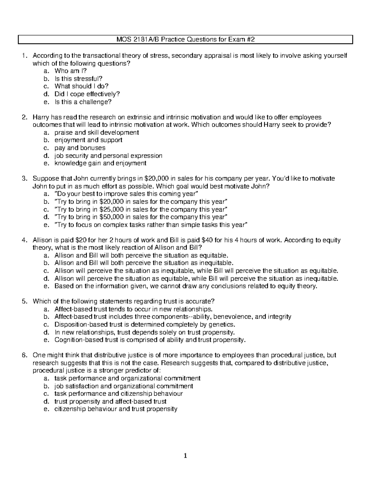 MOS 2181B Exam 2 Practice Questions and Answers - Studocu