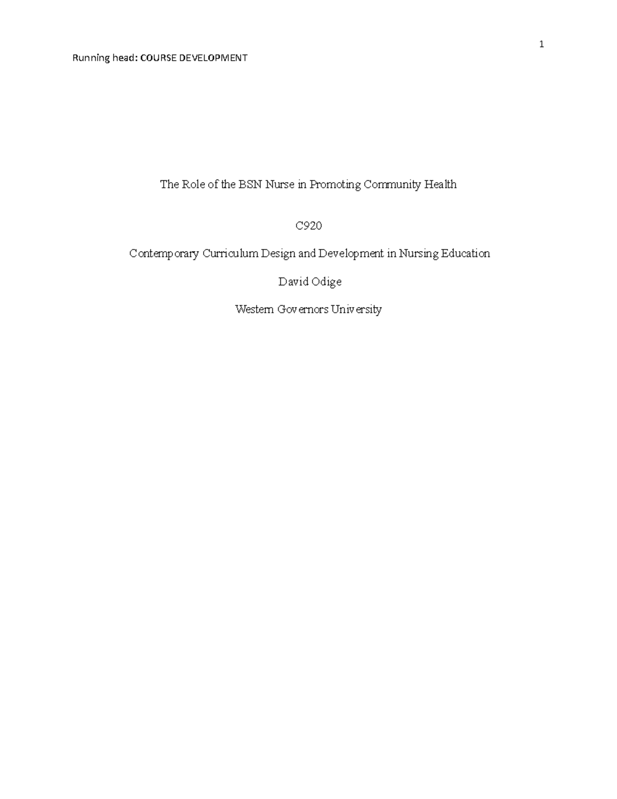 C920 Curriculum Design: Community Health Role of BSN Nurses Guide - Studocu