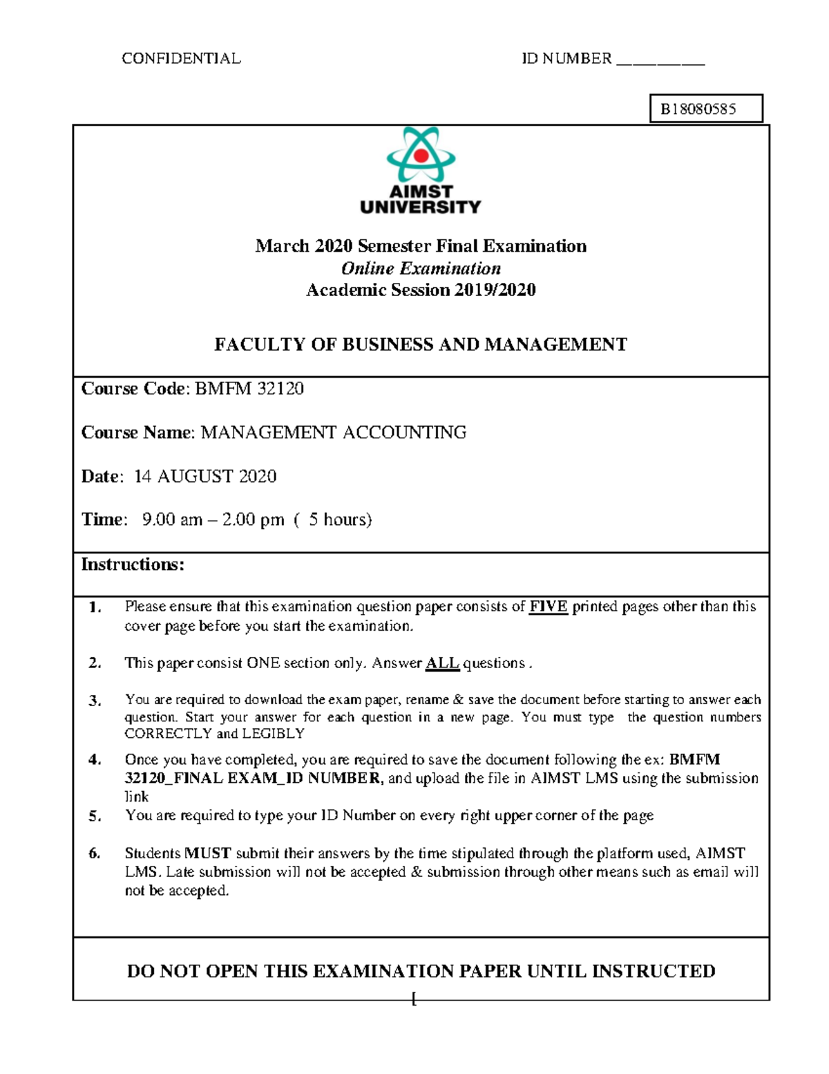 BMFM 32120 Management Accounting Final Exam Questions Summary - Studocu