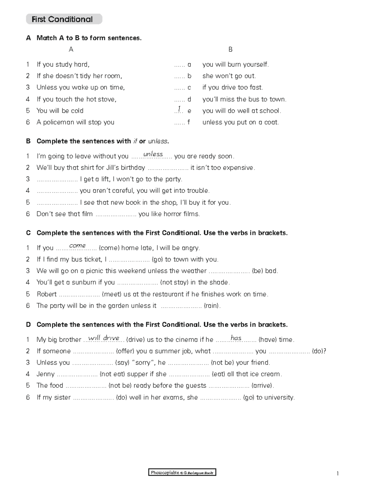 First Conditional Practice Exercises 3 18828 - Studocu