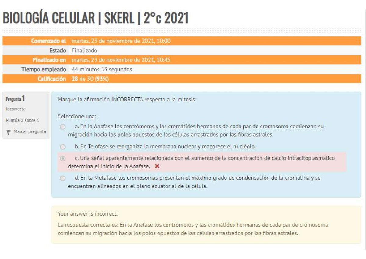 BIOLOGÍA CELULAR I SKERL I 2021: Examen Final y Respuestas - Studocu