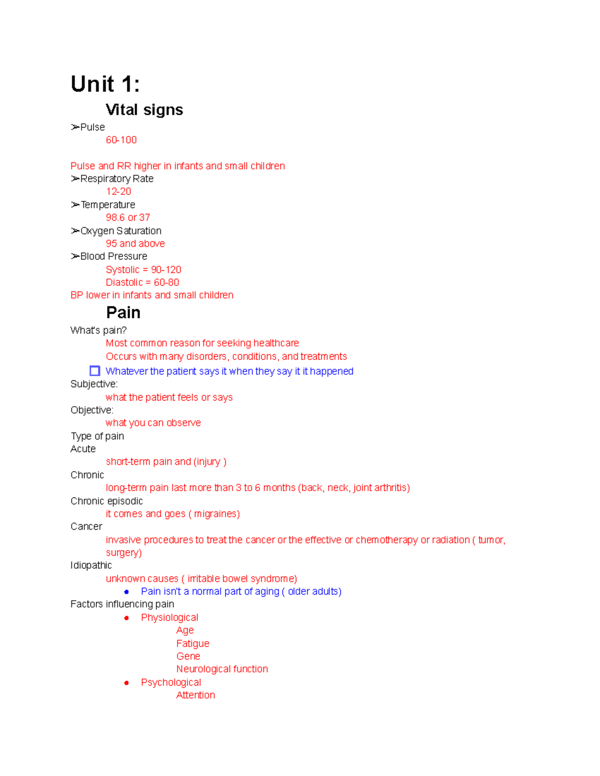 NRS 2010 Final Exam Review: Vital Signs, Pain, & Infection Control ...