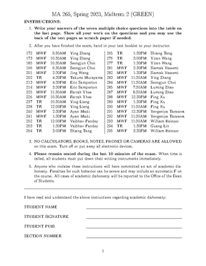 MA265 Fall 2022 Exam 2 - practice exam - MA 265, Fall 2022, Midterm II ...