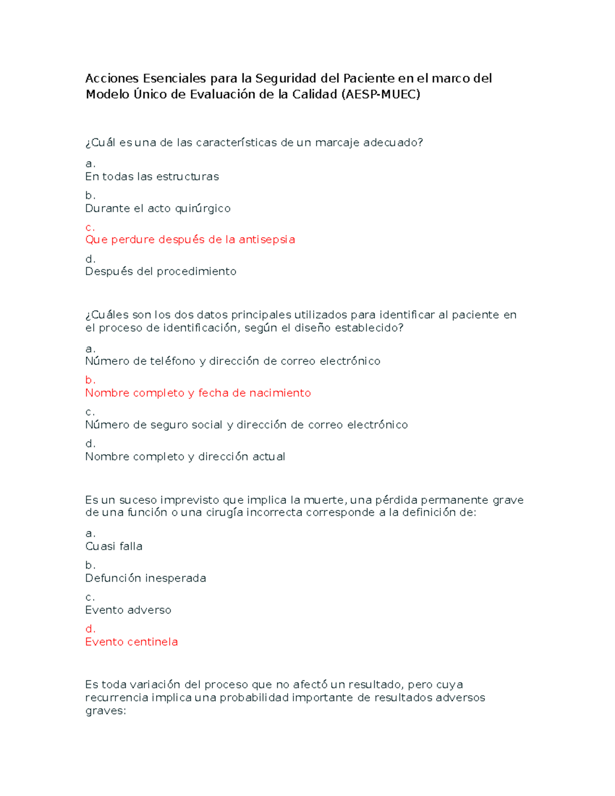 Acciones Esenciales para la Seguridad del Paciente - AESP-MUEC - Studocu