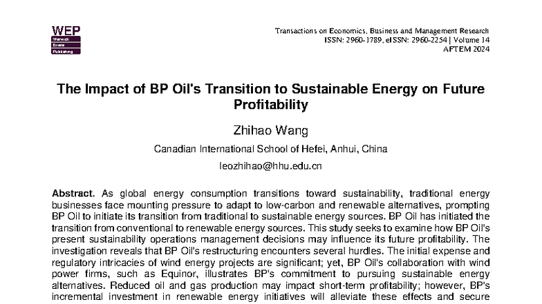 The Impact of BP Oil's Transition to Sustainable Energy: AFTEM 2024 ...