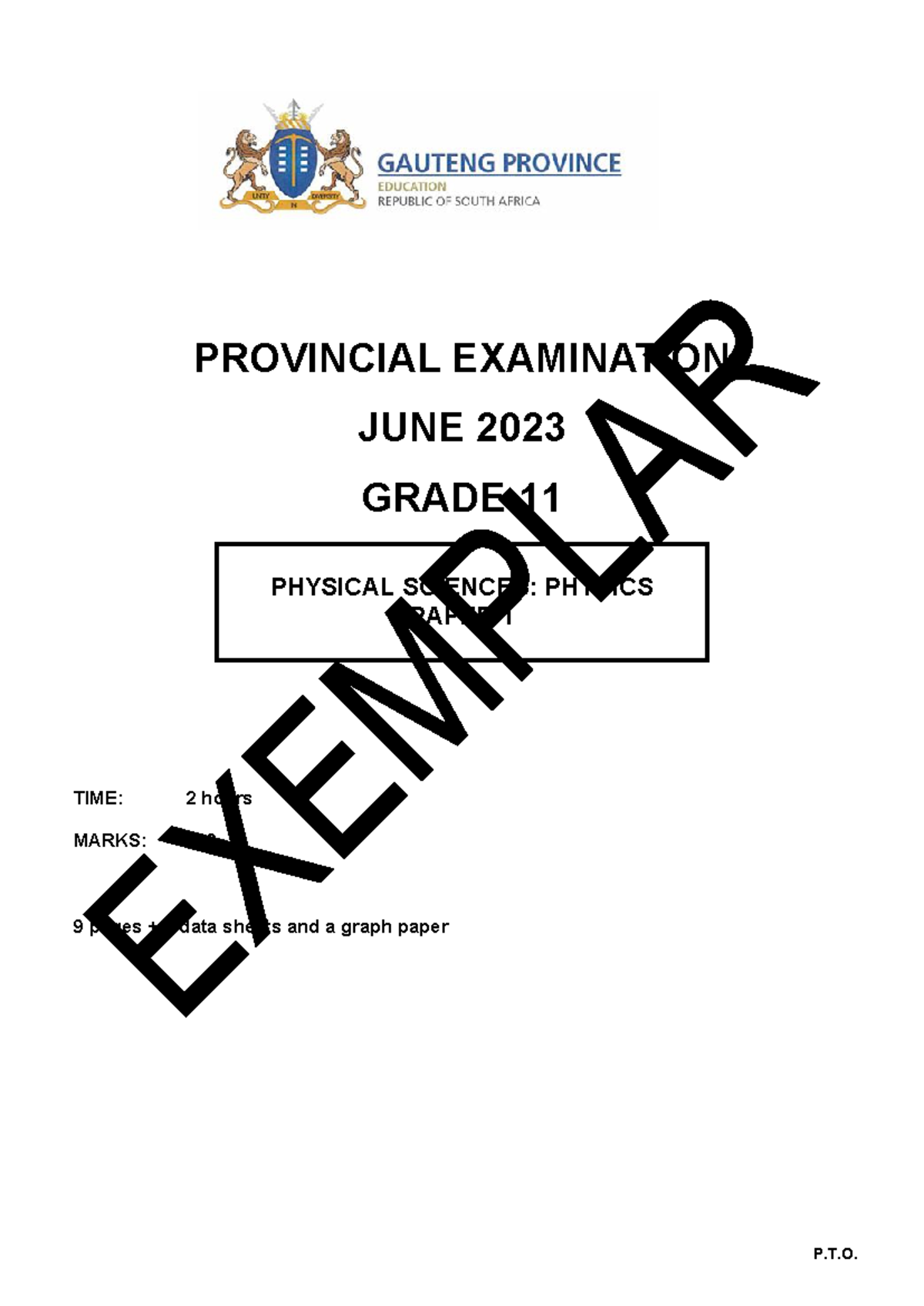 2023 GP G11 Physical Sciences P1 June Examination Paper - Studocu