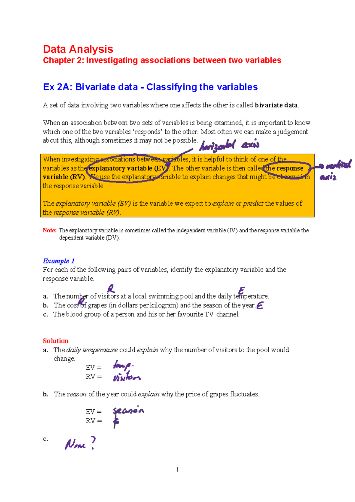 2026 Year 12 General Ch 2: Bivariate Data Analysis Solutions - Studocu