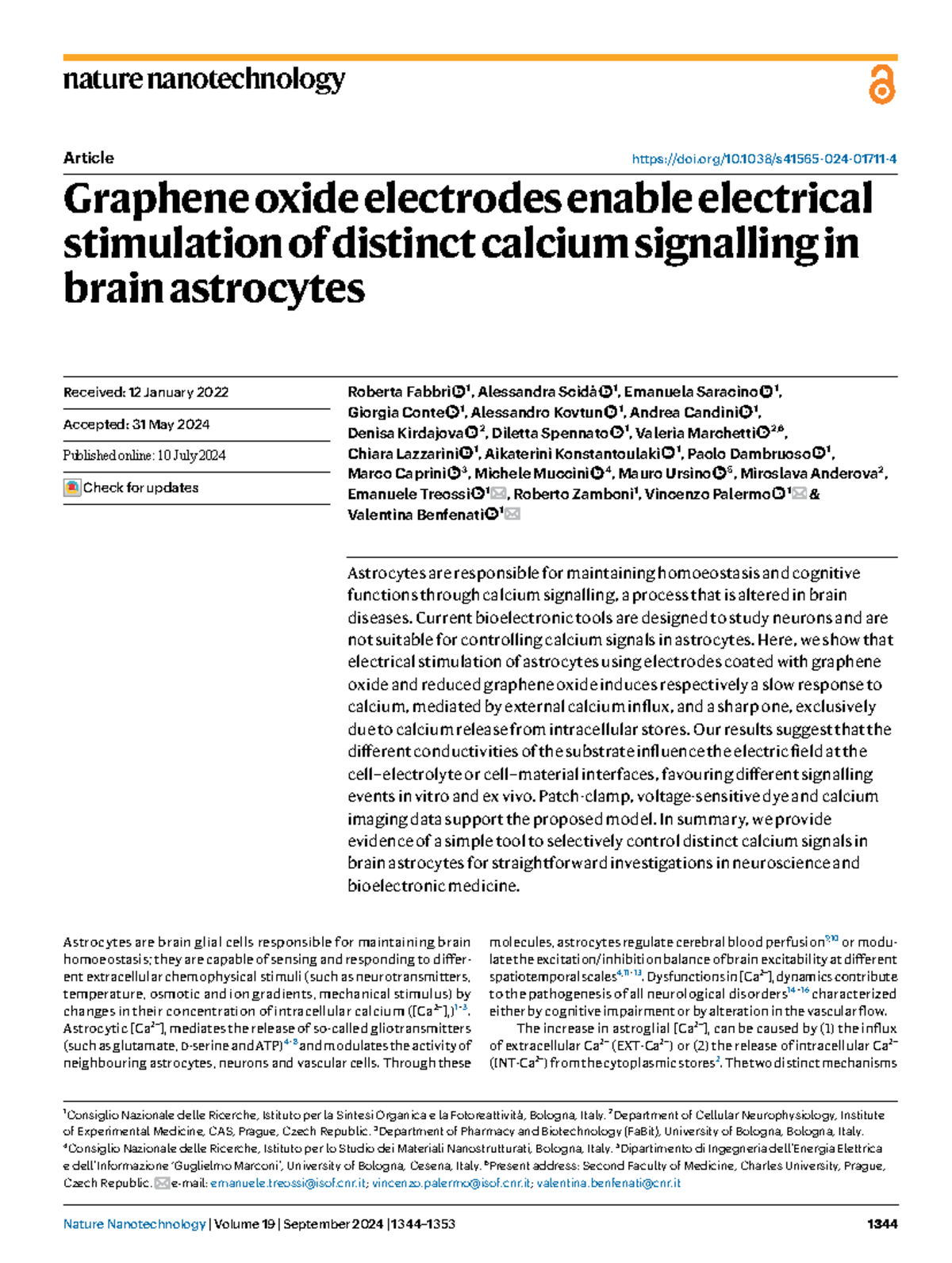 Graphene Oxide Electrodes for Calcium Signaling in Astrocytes (Nature ...