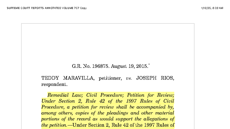 Maravilla vs. Rios: Supreme Court Case Review on Civil Procedure (G.R ...