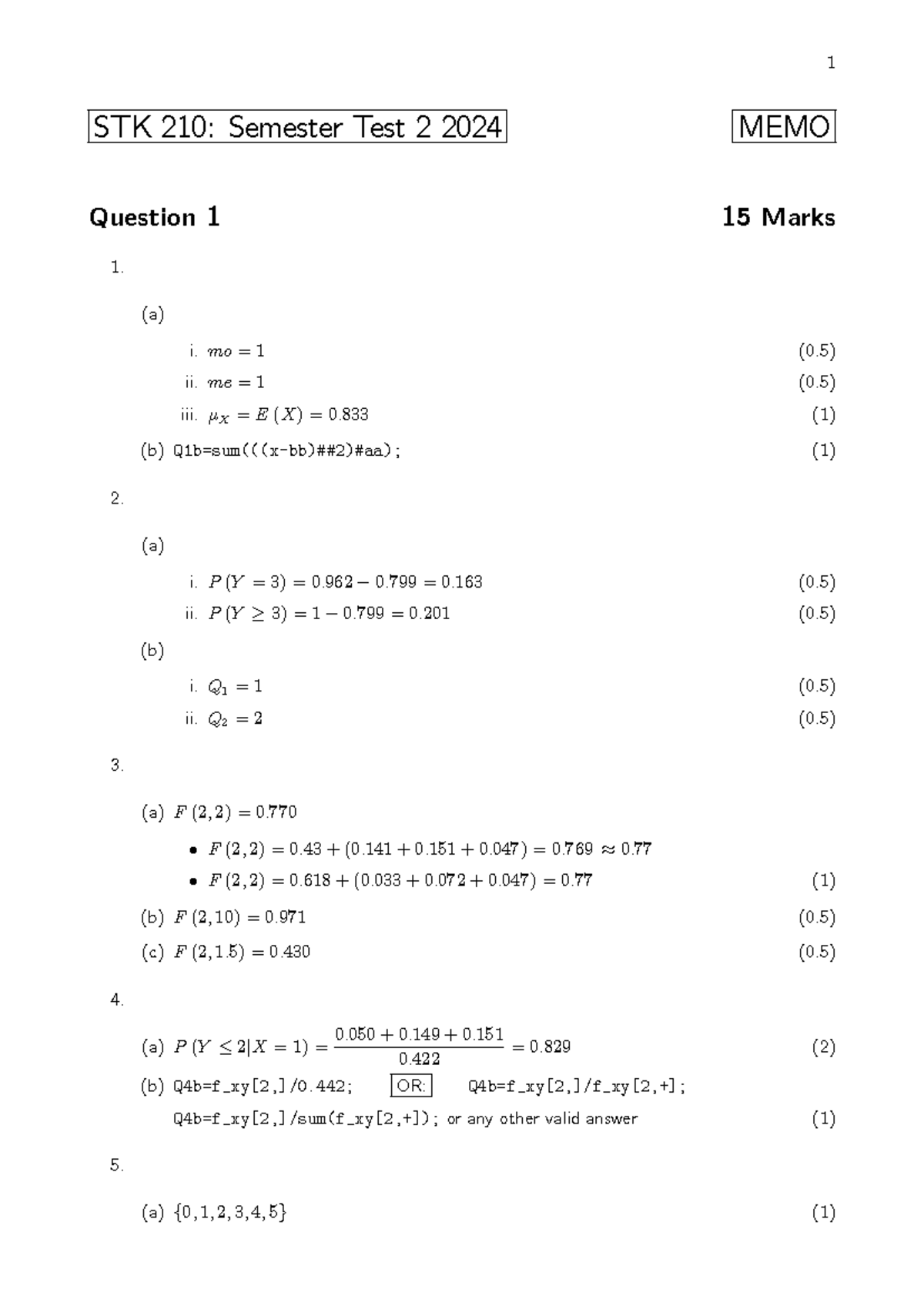 STK 210: Semester Test 2 2024 - Detailed Memo Analysis - Studocu