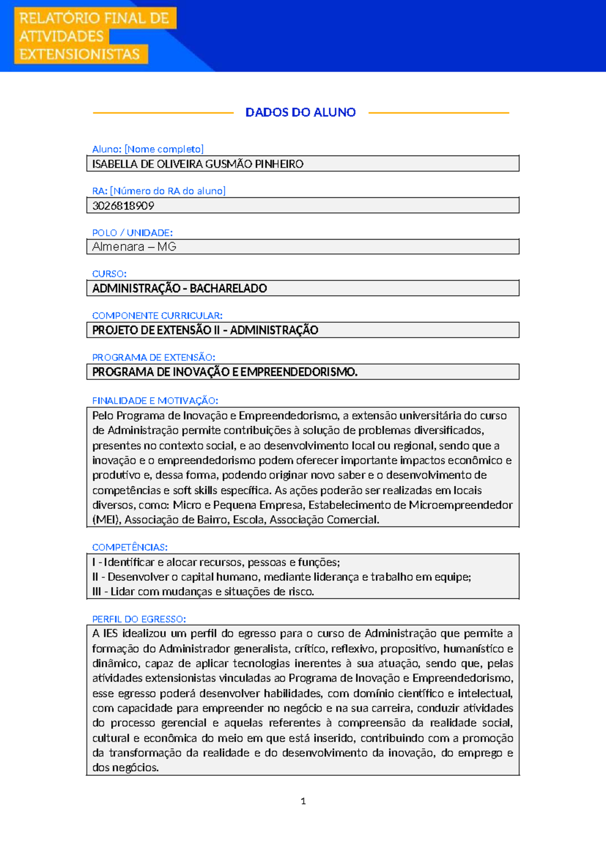 Projeto de Extensão II: Inovação e Empreendedorismo em Administração ...