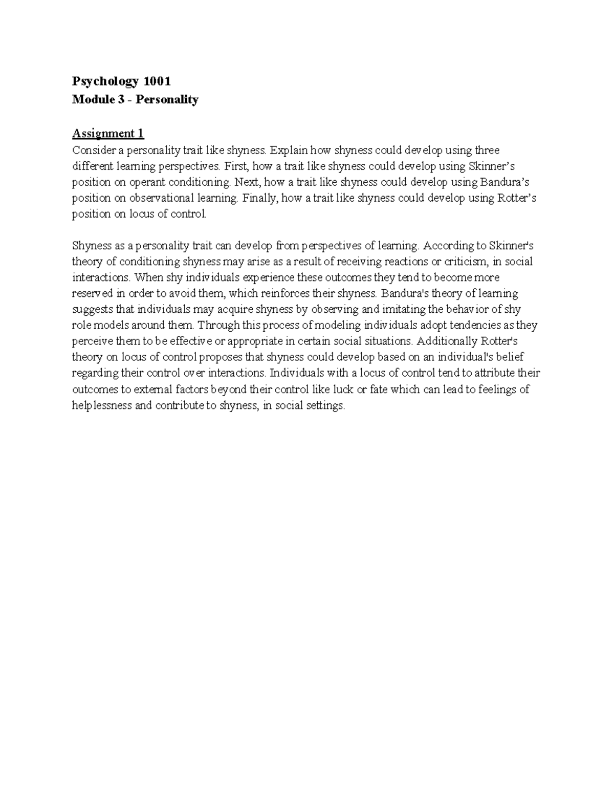 Psych 1001 Module 3 Personality Assignment Insights - Studocu