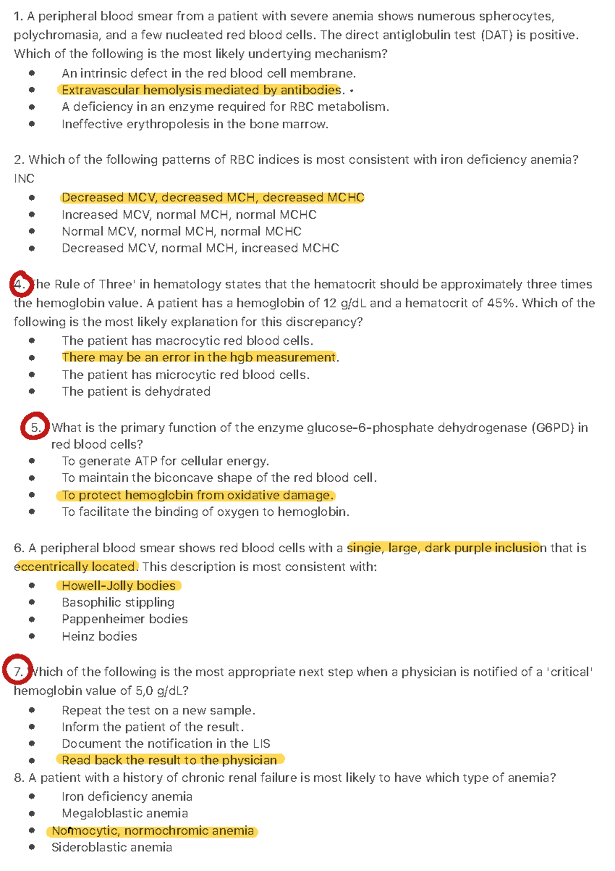 HEMA 101: Study Guide for Hematology Exam - Key Concepts and Questions ...