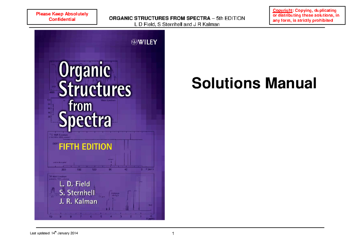 Organic Structures from Spectra Solutions Manual (5th Ed.) - Field ...